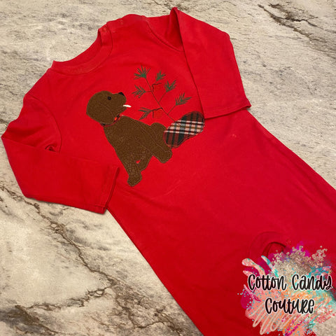 Christmas Puppy Red Romper (Unisex)  - 2T