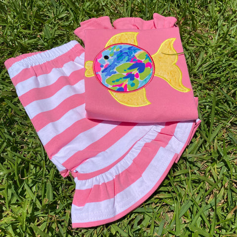 Blowfish Ruffle Shirt Short Set - Pink 6