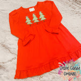 Christmas Trees Red Ruffle Dress - 2T